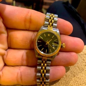 Rolex Datejust Steel Yellow Gold Fluted Bezel Black Dial Ladies Watch